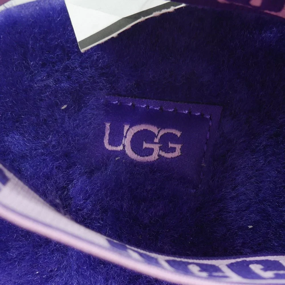 New UGG® Plush Disco Marble Fur Platform Slides Violet Night Womens Size 10